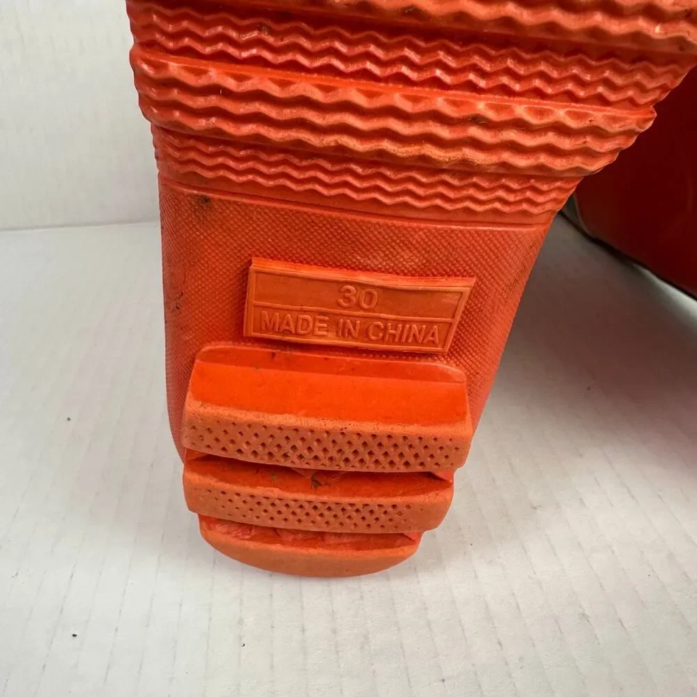 Mini Boden Orange Rain Boots with Multicolor Stripes